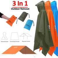 Outdoor 3 In 1 Raincoat Hooded Sleeve Long Waterproof Rain Poncho Motorcycle Rain Cover Camping Hiking Travel Rainwear Tent