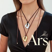 Ars Leather Rope Necklace for Women Gold Plated Stainless Steel Hollowed Geometric Pendant Necklace Statement Long Sweater Chain