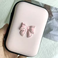 Travel Storage Bag Portable Charging Case USB Data Cable Organizer Headset Cable Bag Square Zipper Bag With 3D Love Bow Pattern