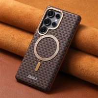 For Samsung Galaxy S26 S25 S24 Ultra Plus Business Leather Magsafe Phone Case Magnetic Wireless Charging Alloy Lens Hard Cover