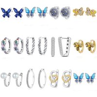 925 Sterling Silver Stud Earrings for Women Butterfly Bee Moon Star Infinity Pearl Design Enamel Hypoallergenic Fashion Jewelry