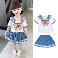1Set Cute Summer Girls Outfit Baby Infant T-shirt + Skirt Set Kid Princess Clothes Suit Children College Style Pleated Skirt Set