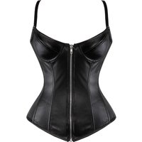 Sexy Black PU Faux Leather Bustier Corsets Top Steampunk Women's Zipper Front Body Shaper Straps Overbust Corset