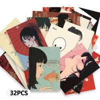 32pcs, Japanese-style girl, postcards, decoration/greeting cards/postcards, high-definition printing, collectible and mailable