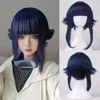 Women's Straight Blue Cosplay Wig Anime Wig Cos Hyūga Hinata Synthetic Hair for Girls Women Halloween Party Daily