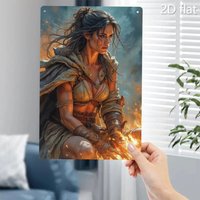 Vintage Flame Metal Wall Art 8x12 Inch - Medieval Goddess Decor Beige/Brown/Gold/Black - Indoor Outdoor Home Decor for L