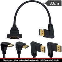 90 Degree Angle Elbow DisplayPort Panel Mount Extension Cable Adapter Corner DP 1.2v Male to Female Cord Socket Screw 2k@144Hz