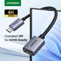 UGREEN DP to HDMI Adapter Cable 4K 30Hz DisplayPort Male to HDMI Female Converter for PC Laptop Monitor Projector Gaming Theater