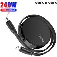 USB-C to USB-C Retractable PD240W Fast Charging Type-C Data Cable 1M Mobile Phone Charging Wire for iPhone 15/16 Xiaomi Samsung