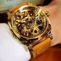 Forsining Royal Retro Skeleton Automatic Mechanical Watch for Men Leather Strap Business Casual Mens Watches Top Brand Gifts New