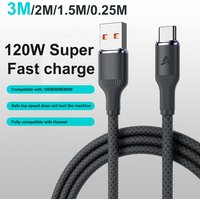 120W USB To Type C Fast Charging Cable USB-C Phone Charger Data Cord For Oneplus Xiaomi 17 Samsung Huawei Quick Charge 3.0 Cord