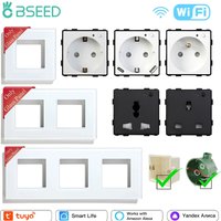 BSEED EU/FR/UK Wifi Smart Socket Parts Universal Wall Power Socket Tuya Smart Life App Power Monitor Glass Frames DIY Parts