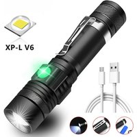 1000LM LED Flashlight Type-C Rechargeable Waterproof Zoom Lamp T6 Tactical Torch COB Light for Outdoor Camping Hiking Cycling