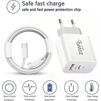 25W PD USB-C Fast Charger For iPhone 15 16 17 Pro Max 16e with Type C to Type C Quick Charging Braided Cable EU Plug 1m 1.5m 2m