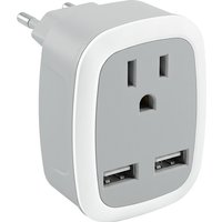 US to EU UK Travel Adapter Socket with 2 AC Outlets & 2 USB Ports (1 USB C) Wall Charger 4-in-1 Plug Adapter for Spain