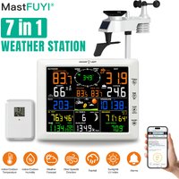MASTFUYI 7-in-1 Wi-Fi Weather Station 8 in Color Display & Solar Wireless Outdoor Sensor Alarm Alerts for Temperature Humidity