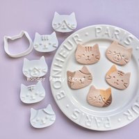 Cat Shape Cookie Stamps Cutters Set 3D Cartoon Cute Animal Cat Biscuit Embossers Molds Fondant Cake Decoration Tools