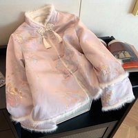 New Spring Autumn Women Vintage Floral Tang Suit Jacket Female Winter Fleece Coat Warm Cotton Clothes Embroider Cheongsam Jacket