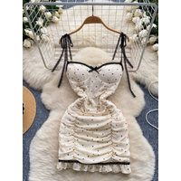 Foamlina Sexy Night Club Polka Dot Print Spaghetti Strap Dress Women Summer Fashion Sleeveless Backless Slim Pleated Wrap Dress