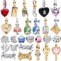 S925 Silver Pave Gem Cute Envelope Heart High Heels Flower Key Lock Butterfly Dangle Charms Bead DIY Bracelets Necklaces Gift