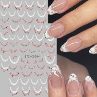 2 pcs 3D Sweet Rose Lace French Line Nail Stickers Romantic Petals Lace Wave Adhesive Nail Decals Spring Wedding Nail Decor