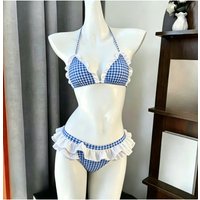 Japanese Kawaii Printed Halter Bikini Set Women Sweet Ruffle Two Piece Swimsuit Summer Beach Vacation Casual Outfit