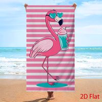 Classic Flamingo Striped Beach Towel, Quick Dry Soft Cotton, Pink Stripes with Flamingo Print for Summer Pool Use