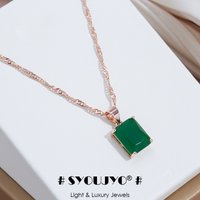 SYOUJYO Dark Green Natural Zircon Square Pendant Necklaces For Women 585 Rose Gold Color Simple Easy Matching Daily Jewelry