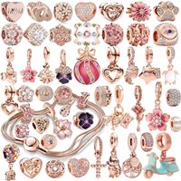 2026 New Rose Gold Series Charms Beads Fit Original Bracelet - Zircon Heart Flower Turtle DIY Jewelry Gifts For Women And Girls