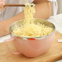 900ml Noodle Bowl With Lid Handle Stainless Steel Plastic Leak-proof Food Container Rice Soup Bowls Kitchen Gadget