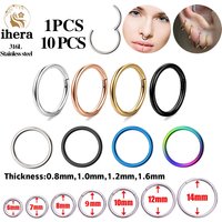 1/10PCS Stainless Steel Septum Clicker Hinged Segment Round Nose Rings Hoop Ear Cartilage Helix Earrings Body Piercing Jewelry