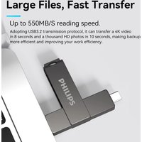 Philips Dark Gray USB3.2 Flash Drive High Speed Transfer Multi Capacity Portable Storage U Disk For PC Laptop Car Office