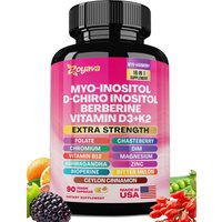 90 Capsules Myo Inositol Supplement 750mg, Berberine 500mg, D-Chiro Inositol 50mg, Folate 400mcg, Ashwagandha 100mg