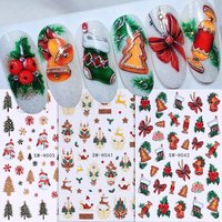 3pcs Cartoon Christmas Nail Stickers Glitter Gold Snowflake Reindeer Bell Snowman Bow Nail Slider Decals DIY Manicure Decoration