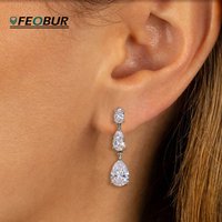 3-Stones Full Moissanite Drop Earring for Women Wedding 925 Sterling Silver Oval/Pear Cut Diamond Earrings Wedding Jewelry Gift