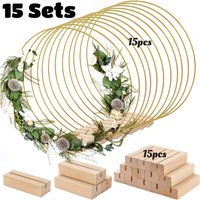 30pcs Metal Floral Wreath Centerpiece | Round Golden Hoop Ring With Sturdy Frame For Wedding Party, Birthday, Table Decoration - Fdit