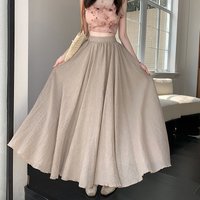 2025 Summer New Linen Blend Midi Skirt – High Waist Flowy A-Line Maxi Skirt with Wide Flare, Slimming & Breathable