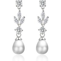 ZAKOL Fashion 7mm Imitation Pearl Drop Dangle Earrings for Women Marquise Cut Cubic Zirconia Leaf Wedding Jewelry Bijoux