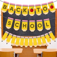 Back to School Banner Apple Pencil Hanging Banner Cute Bunting Garland Hanging Decorations for Home School Classroom Party Suppl