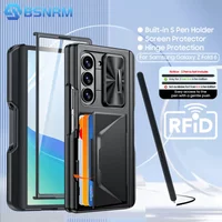 for Samsung Galaxy Z Fold 6 Case Wallet,RFID Cards Holder,S Pen Holder,Camera Cover,Shockproof Silicone Phone Case-Black
