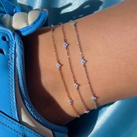 Four Leaf Clover Anklet Bracelet Delicate Kpop Style Ctystal Thin Chains On Leg Summer Beach Accessories for Women Gifts KDA003