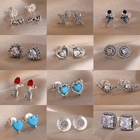 Trendy 925 Sterling Silver Stud Earrings Shining Zircon Inlaid HeartStar Arrow Earrings Daily Wear Jewelry for Women