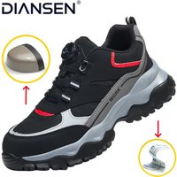Steel Toe Lightweight Breathable Sneakers for Men Anti-smash Anti-puncture Protection Safety Shoes Rotating Button Work Shoes