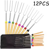 12PCS Extendable Stainless Steel Long Fork Outdoor Camping Barbeque Roasting Marshmallow Roasting Sticks Skewers for Kitchen BBQ