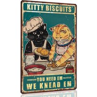 Funny Black Cat Sign Kitty Biscuits You Need We Knead Cat Retro Sign Vintage Decor for Home Office