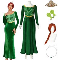 Anime Shrek Cosplay Costume Fiona Princess Dress Adult Woman Long Sleeves Green Dress Halloween Cosplay Party Outfit Dress