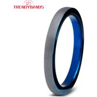 4mm Tungsten Wedding Band Engagement Rings For Women Blue Flat Brushed Finish Comfort Fit