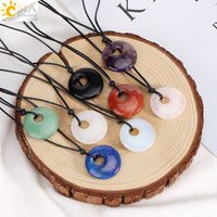 CSAJ Natural Stone Round Necklace for Women Man Energy Amethysts Pink Quartz lapis lazuli Pendant Rope Necklaces Jewelry T112