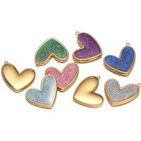5pcs Stainless Steel Shiny Enamel Heart Charms Necklace Pendants for DIY Couples Jewelry Making Bracelet Earrings Supplies Bulk