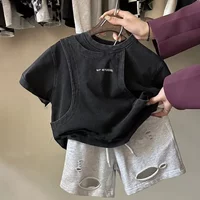 2025 New Spring Summer Kids Shirts Boy Fashion Korean Simple Style Casual Simple Style Cotton Baggy Cool
